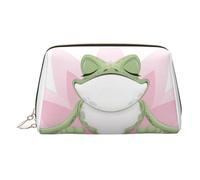 Cute Funny Frog Doing Yoga Printed Small Makeup Bag Portable Leather Make up Bag Travel Cosmetic Bags Organizer for Women, Gold Zipper