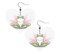 Cute Funny Frog Doing Yoga Prints Leather Heart earrings Pendant Stylish and light Lightweight Dangle for Women Girls, One Size, Leather, No Gemstone