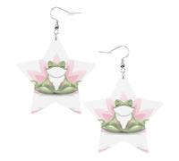 Cute Funny Frog Doing Yoga Prints Leather star earrings Pendant Stylish and light Lightweight Dangle for Women Girls, One Size, Leather, No Gemstone