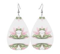 Cute Funny Frog Doing Yoga Prints Leather Teardrop earrings Pendant Stylish and light Lightweight Dangle for Women Girls, One Size, Leather, No Gemstone