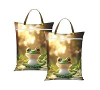 Cute Funny Frog Doing Yoga Travel Laundry Bag Large Waterproof Dirty Clothes Bag with Zipper Reusable Washable Storage Bag with Handle for Gym Beach Travel