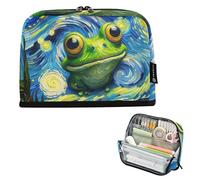 Cute Funny Frog Starry Night Storage Pencil Bag Pencil Pouches Zipper Pencils Case Boys Pen Bags Teen Girls Personalized Adults Kids Back to School Organizer