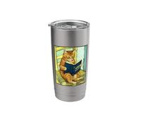 Cute Funny Ginger Tabby Cat Reading Human Manipulation Book Stainless Steel Insulated Tumbler
