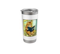 Cute Funny Ginger Tabby Cat Reading Human Manipulation Book Stainless Steel Insulated Tumbler