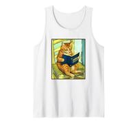 Cute Funny Ginger Tabby Cat Reading Human Manipulation Book Tank Top