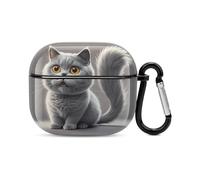 Cute Funny Grey Cats Pattern Bluetooth Earbuds Case Cover Full Body Shockproof Protection Hard Case Support Wireless Charging with Keychain Personalized Gift for AirPods 3