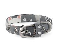 Cute Funny Grey Cats Pattern Dog Collar with Metal Buckle Collar Handmade Traction Protective Sleeve for Small Medium Dogs Cats and Pets