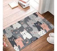 Cute Funny Grey Cats Pattern Door Mat Indoor Outdoor Welcome Mat Resist Dirt Entryway Mat Low Profile Floor Mat Front Doormat Non-Slip Bath Mats Absorbent Flannel Area Rug 24 x 16 in