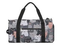 Cute Funny Grey Cats Pattern Gym Bag,Waterproof Travel Duffle Bag with Shoe Wet Compartment Tactical Backpack Large Capacity Weekender Overnight Bags for Sports Fitness