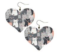 Cute Funny Grey Cats Pattern Leather Earrings for Women Heart Earrings Lightweight Dangle Drop Earrings Cute Jewelry Gift