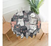 Cute Funny Grey Cats Pattern Printed Round Tablecloth,Dust-Proof Wrinkle Resistant Table Cover Washable Polyester Table Cloth For Kitchen Dining Room Farmhouse Picnic Indoor Outdoor(Round 60 Inch)