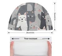 Cute Funny Grey Cats Pattern Swim Caps for Adult Women & Men, Lightweight Stretchable Swim Pool Hat,Swimming Caps for Pool, Beach, Lap Swimming,Surfing Protection Hair Ears
