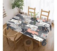 Cute Funny Grey Cats Pattern Table Cover Exquisite Printed Wrinkle Resistant Tablecloth Soft Rectangle Table Cloth Wipeable Washable Modern Decorative Table Cover for Dining Party Camping