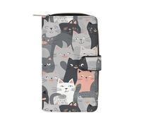 Cute Funny Grey Cats Pattern Wallet Multifunctional Leather Wallets for Men Compact Long Wallet Credit Card Holder Passport Bag