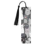 Cute Funny Grey Cats Pattern Wood Bookmark for Book Lovers Birthday Teachers Gift, Handmade Craft Book Marks Ornaments with Tassel Exquisite Reading Page Markers for Men Women