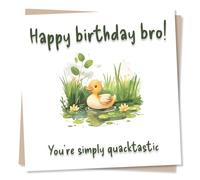 Cute Funny Happy Birthday Card For Brother - Puns, Duck Lover, Animal, Pond, Nature - Happy Birthday Bro! You're Simply Quacktastic - For Relative, Bestie, Sibling, Other