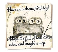 Cute Funny Happy Birthday Card For Friend - Owls, Animal Lover, Fluffy - Have An Owlsome Birthday! - For Brother, Sister, Bestie, Sibling, Colleague, Relative
