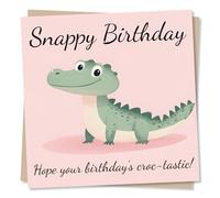 Cute Funny Happy Birthday Card for Loved One - Crocodile, Alligator, Animal Lover - Snappy Birthday Hope Your Birthday is Croc-Tastic - for Child, Niece, Nephew, Son, Daughter