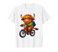 Cute Funny Highland Cow Riding a Bicycle Value Graphic T-Shirt, Men, White, S