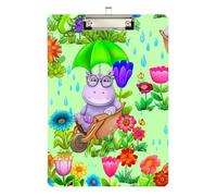 Cute Funny Hippo Green Acrylic Clipboard Fashion Clipboard Hardboard Clipboards Standard Size with Low Profile Metal Clip for Nurses Teachers Coaches