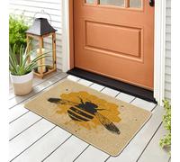 Cute Funny Honeycomb Front Black Door Mat Outside Inside Entrance 29 * 17, Fun Bee Insect Outdoor Indoor Non Slip Doormat, Small Aesthetic Retro Classroom Patio Garage Shoes Off Doormat