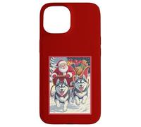 Cute Funny Husky Christmas Sled Team - Santa’s Dog Sled Crew Case for iPhone 15
