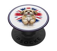 Cute Funny Lhasa Apso Dog Puppy England UK Flag PopSockets Adhesive PopGrip