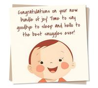 Cute Funny New Baby Card For Loved One - Congratulations On Your New Bundle Of Joy! Goodbye Sleep Hello Snuggles - For New Parents