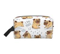 Cute Funny Pug Pupies Seamless Pattern BackgroundLarge Capacity Cosmetic Organizer，Travel Makeup Bag for Women