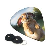 Cute Funny rabbit Guitar Picks 6 Pcs, 0.46mm Thickness Celluloid Plectrum with Leather Picks Holder, Personalized Guitar Pick for Bass Electric Acoustic Guitars Lovers Gift