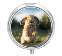 Cute Funny Rabbit Pill Box 3 Compartment Travel Pill Organizer with Mirror Design Portable Pillcase for Pocket Or Purse Round Medicine Case Weekly Medicine Container Holder for Daily Meds