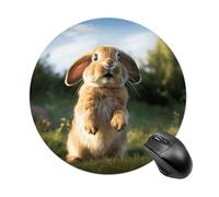 Cute Funny Rabbit Round Mouse Pad, Non-Slip Rubber Base Waterproof Washable, Computer Mouse Mat for Office Gaming Studying, Premium-Textured Durable Portable Circle Mousepad for Desktop PC Notebook