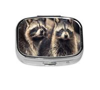 Cute Funny Raccoons Zoological Garden Raccoon,Meta Pill Box 2 Compartment Medicine Case,Portable Organizer,Rectangle Meta Portable Organizer Pill Box 1670 Compartment Medicine Case