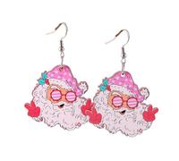 Cute Funny Santa Claus Wood Earrings Handmade Double Side Lightweight Wooden Christmas Dangle Drop Earrings for Women Xmas New Year Festival Holiday Party Jewelry Gift, Zinc Wood, No Gemstone