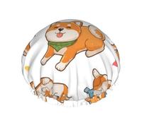 Cute Funny Shiba Inu,Shower Cap Nightcap Double Layer Waterproof Elastic Bath Cap Reusable Hair Cap
