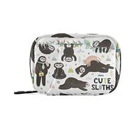 Cute Funny Sleeping Sloths Collection with Tree Branches on White Pill Case with Removable Internal Plastic Boxes Organizer, Small Medicine Bag Holder Zippered Carrier for Travel Storage