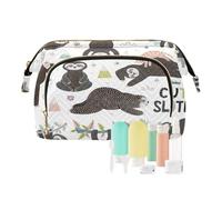Cute Funny Sleeping Sloths Collection with Tree Branches on White Women Cosmetic Bag Makeup Bag Stylish Trip Beauty Bag Travel Toiletry Bag with Bottle Organizer 10.2 x 5.9 x 6.7 inch