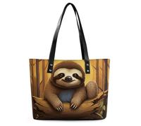 Cute Funny Sloth Leather Tote Bag for Women Work Shoulder Purses with Zipper Waterproof Large Computer Shoulder Bag Fashion Ladies Shoulder Handbag Reusable Shopping Bags