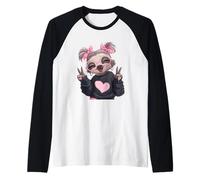 Cute Funny Sloth Peace Sign Retro Animal Graphic Playful Raglan Baseball Tee