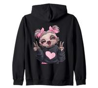 Cute Funny Sloth Peace Sign Retro Animal Graphic Playful Zip Hoodie