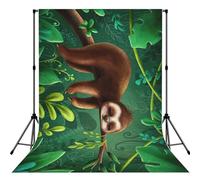 Cute Funny Sloth Relaxing On The Jungle Tree Print Photo Studio Background 5x7ft Soft Photo Backdrop Curtain For Studio Content Creator Equipment