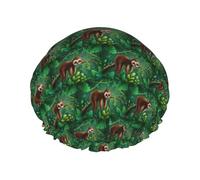 Cute Funny Sloth Relaxing on The Jungle Tree Printed Reusable Shower Hats, Double Layer Headgear For Spa And Salon, Large Hair Wrap