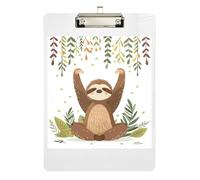 Cute Funny Sloth White Acrylic Clipboards Writing Board Standard A4 Letter Size Clipboard with Low Profile Metal Clip for Teachers, Students, Nurses 12.5 x 9 Inches