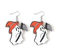 Cute Funny Wooden Halloween Dangle Earring Funny Ghost Pumpkin flower Wood Teardrop Drop Earrings Halloween Party Jewelry for Women, Metal Wood, wood