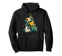 Cute Funny Xmas Pups and Kitten In Christmas Tree Scene Pullover Hoodie