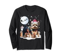 Cute Funny Yorkshire Christmas Lights Santa Hat Holiday Long Sleeve T-Shirt