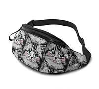 Cute Furry Kitten Face Fanny Pack for Women Man Sport Waist Pack Bag Adjustable Workout Waist Bag