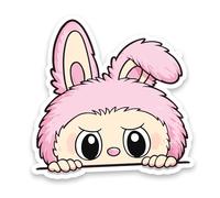 Cute Furry Monster Character Vinyl Sticker - Waterproof Fluffy Kawaii Decal for Laptop, Tablet, iPad, Water Bottle - Pastel Blue, Pink or Purple Peeking Bunny Style - Durable & Fade-Resistant (Pink)