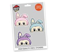 Cute Furry Monster Character Vinyl Sticker - Waterproof Fluffy Kawaii Decal for Laptop, Tablet, iPad, Water Bottle - Pastel Blue, Pink or Purple Peeking Bunny Style - Durable & Fade-Resistant (3 PACK)