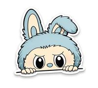 Cute Furry Monster Character Vinyl Sticker - Waterproof Fluffy Kawaii Decal for Laptop, Tablet, iPad, Water Bottle - Pastel Blue, Pink or Purple Peeking Bunny Style - Durable & Fade-Resistant (Blue)